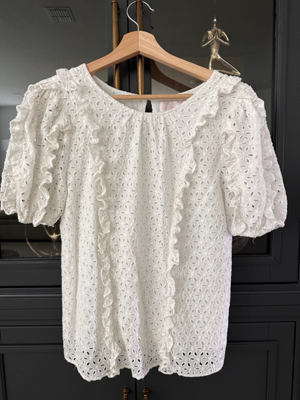 Rachel Parcell White Eyelet Ruffle Puff-Sleeve Blouse